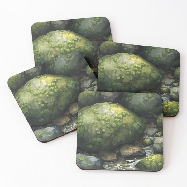 Item preview, Mossy Rocks Forest Stream Nature Digital Art Print designed and sold by Luna-Flow.