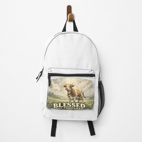 Item preview, Blessed But Confused Divine Light Cow Field Art – Funny Faith Humor | Relatable Life Gift designed and sold by irfanshikh.