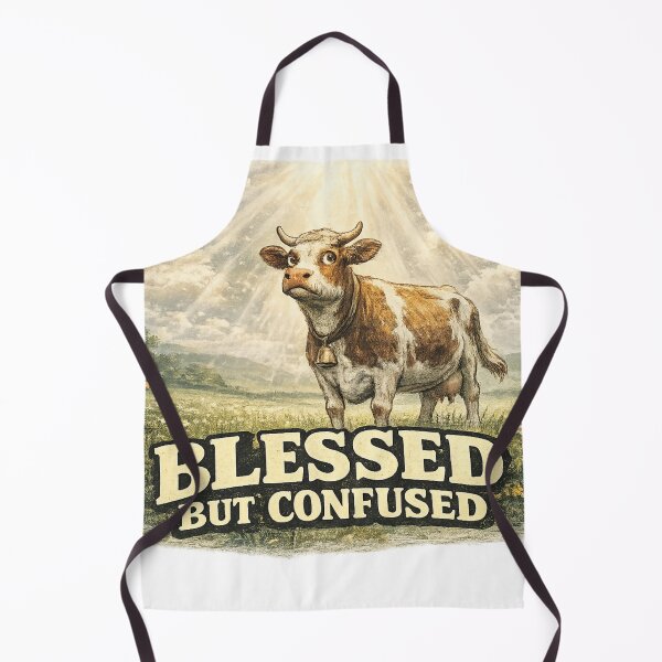 Item preview, Blessed But Confused Divine Light Cow Field Art – Funny Faith Humor | Relatable Life Gift designed and sold by irfanshikh.