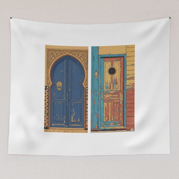 Item preview, Blue Doors — Moroccan Medina meets Chilean Barrio Art Print designed and sold by KariGoStudio.
