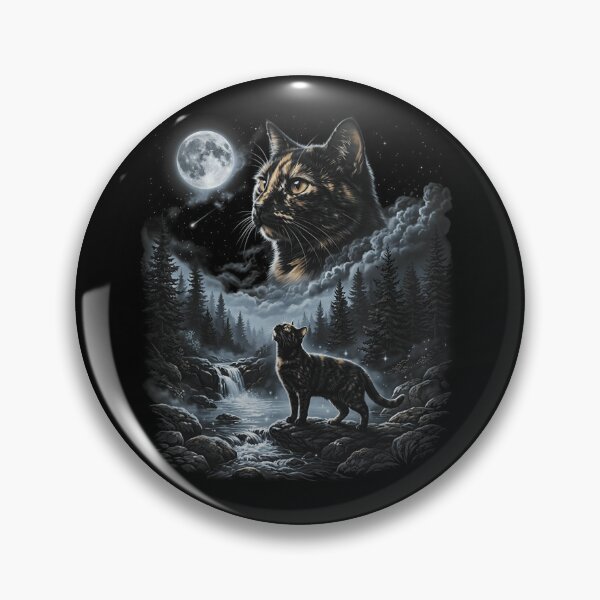 Item preview, Mystic Tortoiseshell Cat Under Full Moon Night Forest River Wildlife Watercolor Design designed and sold by WilliaMaler.
