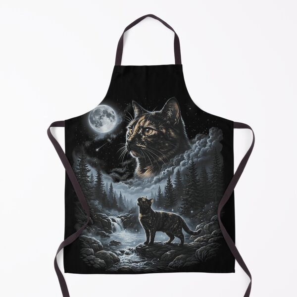 Item preview, Mystic Tortoiseshell Cat Under Full Moon Night Forest River Wildlife Watercolor Design designed and sold by WilliaMaler.