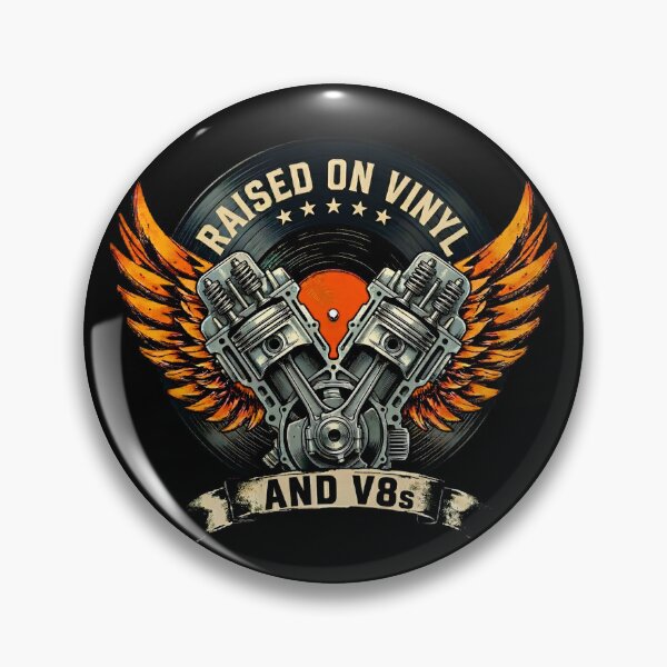 Item preview, Raised On Vinyl And V8s Vintage Engine Badge designed and sold by LunaMagicStudio.