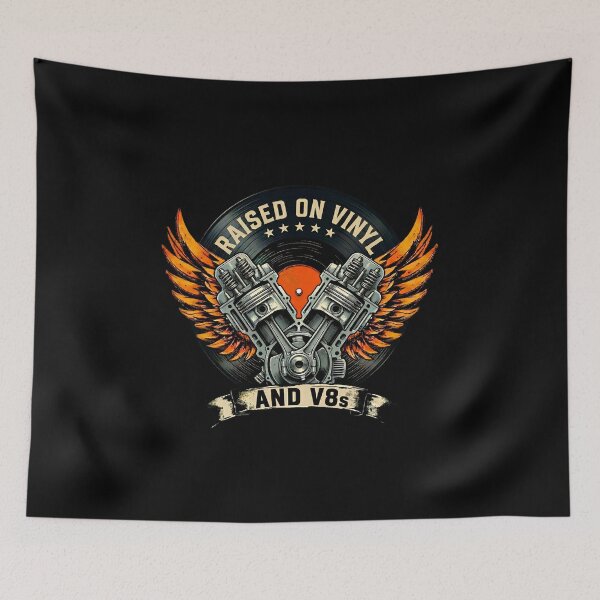 Item preview, Raised On Vinyl And V8s Vintage Engine Badge designed and sold by LunaMagicStudio.
