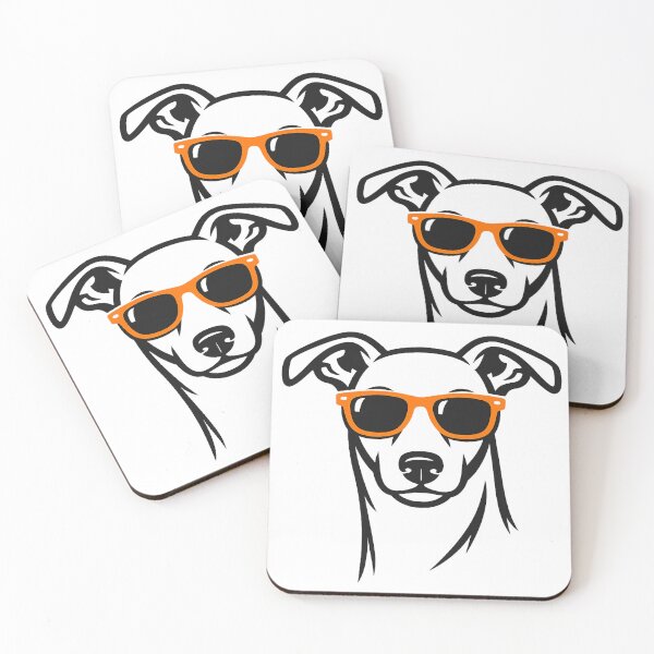 Item preview, Cool Greyhound in Orange Sunglasses - Minimalist Black Sighthound Silhouette designed and sold by myforestfog.