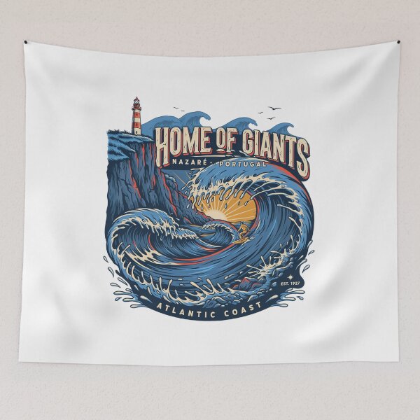 Item preview, Nazare Portugal Home of Giants Surfing Design – Atlantic Coast Giant Waves Vintage Travel Art designed and sold by ArcticFoxStudio.