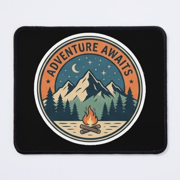 Item preview, Adventure Awaits Vintage Mountain Campfire Retro Travel Badge designed and sold by Rehnair.
