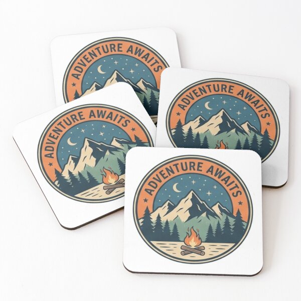 Item preview, Adventure Awaits Vintage Mountain Campfire Retro Travel Badge designed and sold by Rehnair.