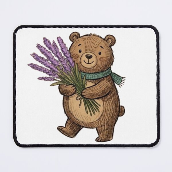 Item preview, Cute Teddy Bear Holding Purple Lavender Flower Bouquet Illustration designed and sold by TaiwanMemory.