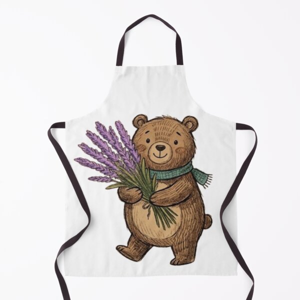 Item preview, Cute Teddy Bear Holding Purple Lavender Flower Bouquet Illustration designed and sold by TaiwanMemory.