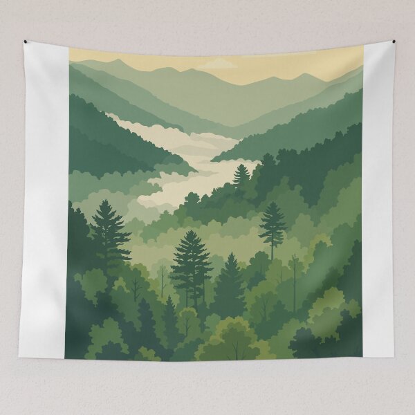 Item preview, Misty Green Forest Valley Vector landscape  Illustration designed and sold by BrownHorse90s.