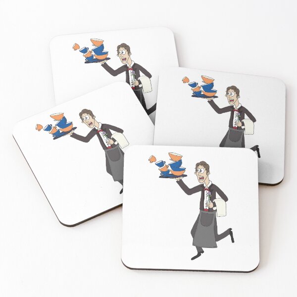 Item preview, Funny Waiter Balancing Tea Cups Sticker | Clumsy Restaurant Humor designed and sold by MyxaART.