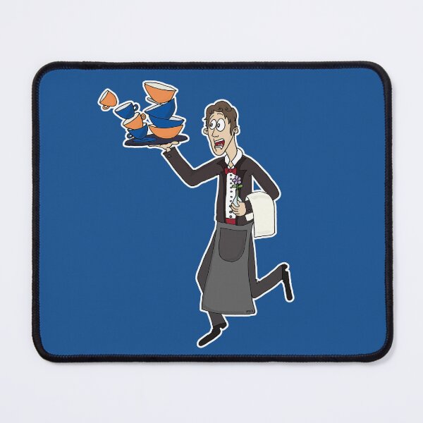 Item preview, Funny Waiter Balancing Tea Cups Sticker | Clumsy Restaurant Humor designed and sold by MyxaART.