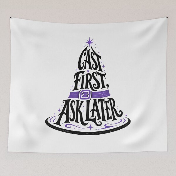 Item preview, Cast First Ask Later Wizard Hat Fantasy Magic Design designed and sold by Fenay Designs.