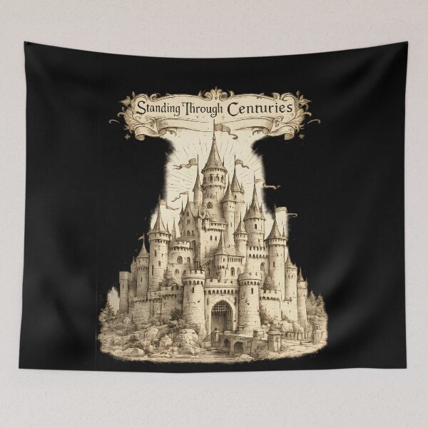 Item preview, Standing Through Centuries – Medieval Castle Historical Line Art Design designed and sold by ImaginedSpace7.