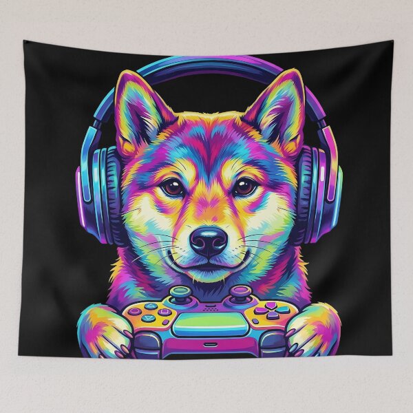 Item preview, Pop Art Shiba Inu Gamer Dog - Neon Colorful Gaming Cyberpunk designed and sold by Pfotenfaden.