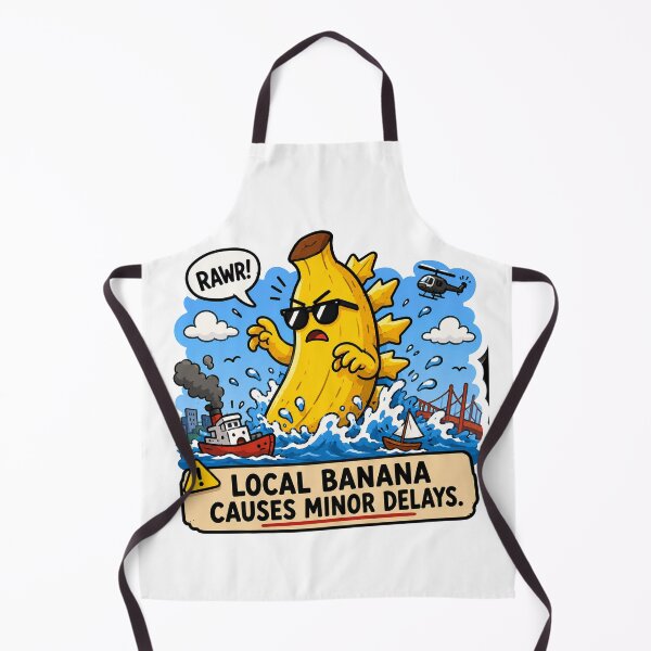 Item preview, Local Banana Causes Minor Delays Funny Kaiju News Meme Design designed and sold by MonkiFlipp.