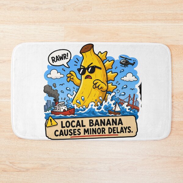 Item preview, Local Banana Causes Minor Delays Funny Kaiju News Meme Design designed and sold by MonkiFlipp.