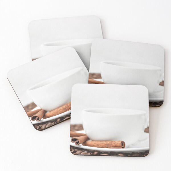 Item preview, White coffee cup with cinnamon sticks and roasted beans designed and sold by TanalyFlowers.