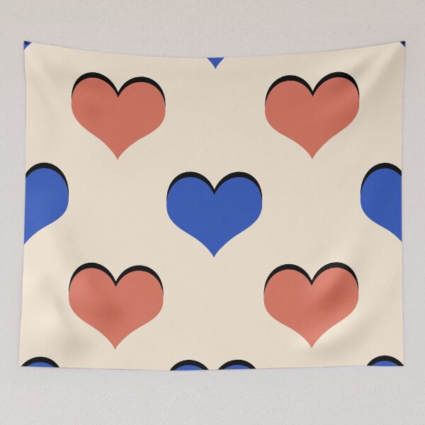 Item preview, Cerulean blue, terra cotta & antique white hearts designed and sold by Mint + Midnight.
