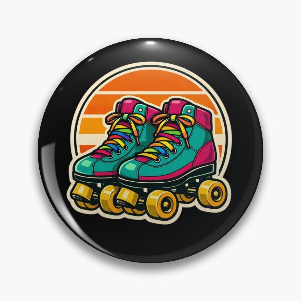 Item preview, Retro Roller Skates — Teal & Magenta Vintage Badge Sticker designed and sold by Timeless Junction.