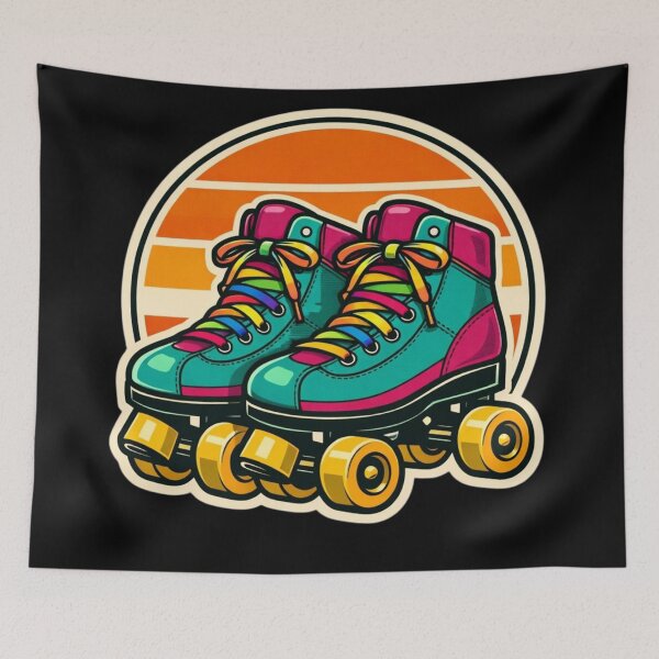 Item preview, Retro Roller Skates — Teal & Magenta Vintage Badge Sticker designed and sold by Timeless Junction.