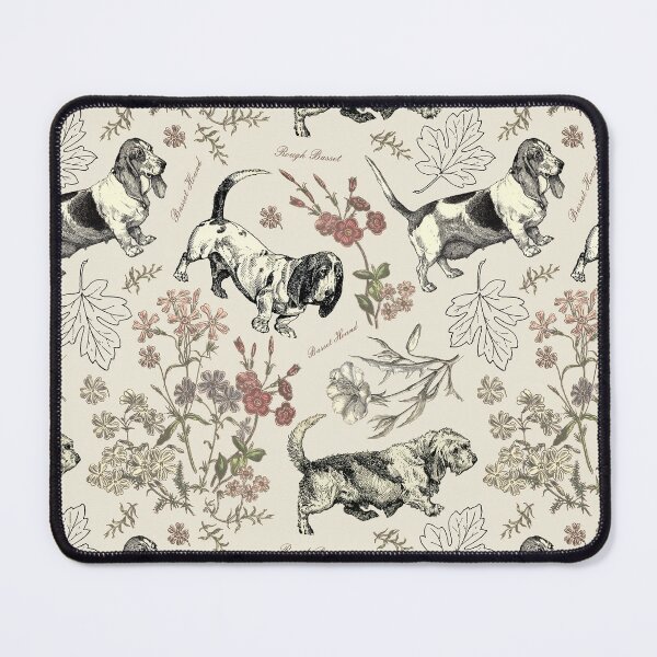 Item preview, Basset Hound Dogs & Botanical Illustration Collage - Cream designed and sold by CanisArt.