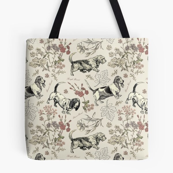 Item preview, Basset Hound Dogs & Botanical Illustration Collage - Cream designed and sold by CanisArt.