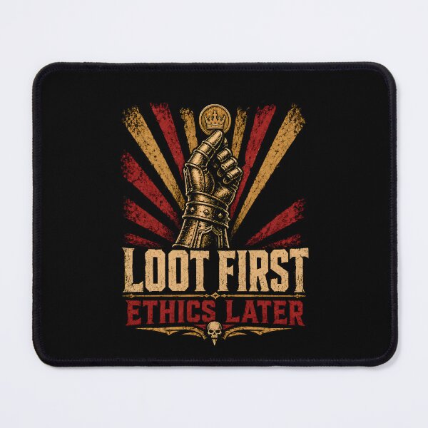Item preview, Loot First Ethics Later Vintage Knight Gauntlet Graphic designed and sold by Fenay Designs.