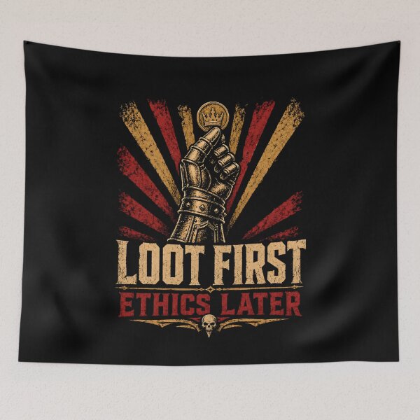 Item preview, Loot First Ethics Later Vintage Knight Gauntlet Graphic designed and sold by Fenay Designs.