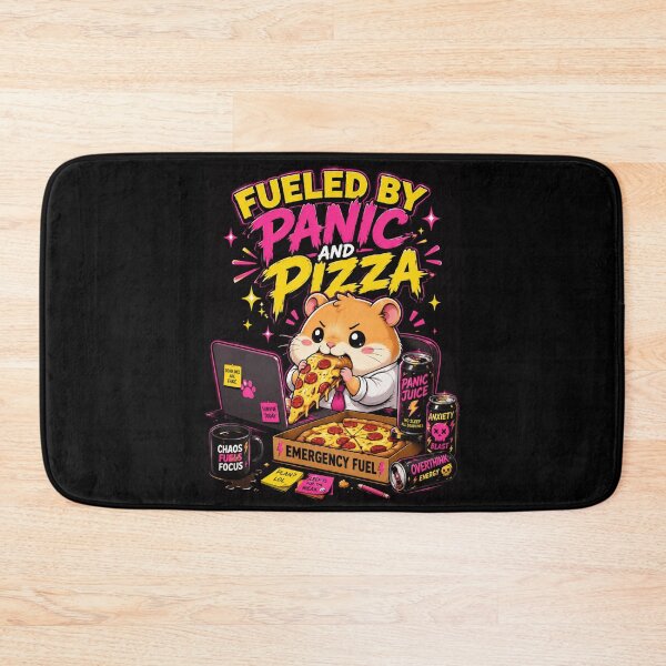 Item preview, Fueled by Panic and Pizza Shirt — Funny Hamster Work Stress Humor Chaos Pizza Lover Gift for Coworkers and Students designed and sold by MaynyStudio.