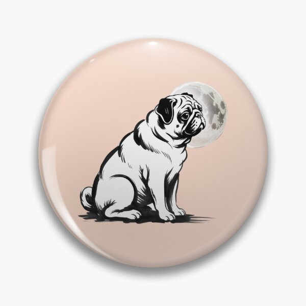 Item preview,  a pug dog sitting in quiet profile and the moon behind designed and sold by 123ks.