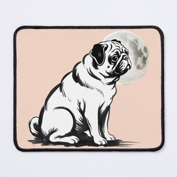 Item preview,  a pug dog sitting in quiet profile and the moon behind designed and sold by 123ks.