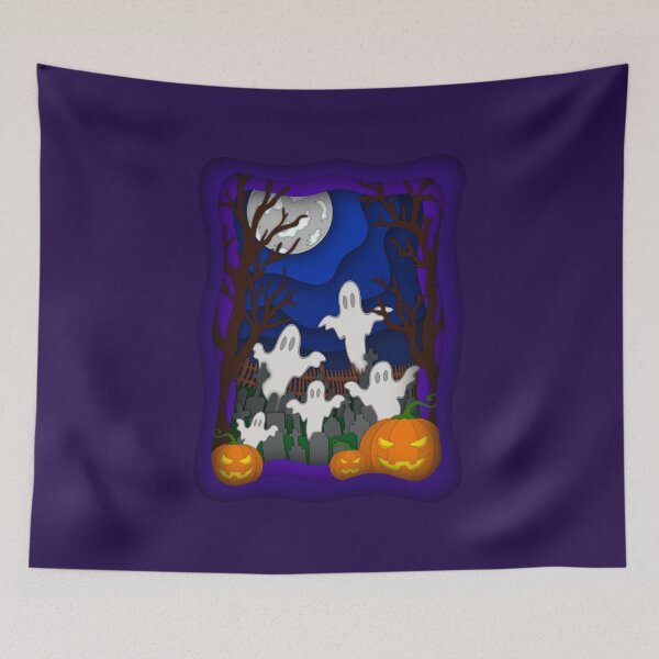 Item preview, Ghosts in the graveyard - Cute Spooky Paper Art designed and sold by BlackthornDsign.