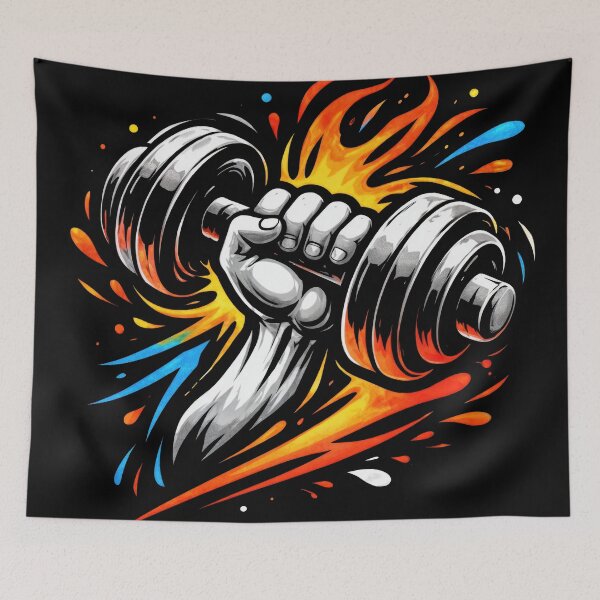 Item preview, T-Shirt - Sticker - Inferno Strength – Flaming Dumbbell Power designed and sold by ForeverPrintsOK.