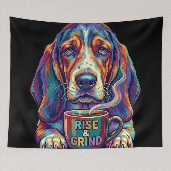 Item preview, Pop Art Basset Hound Coffee - Rise and Grind Sleepy Dog designed and sold by Pfotenfaden.