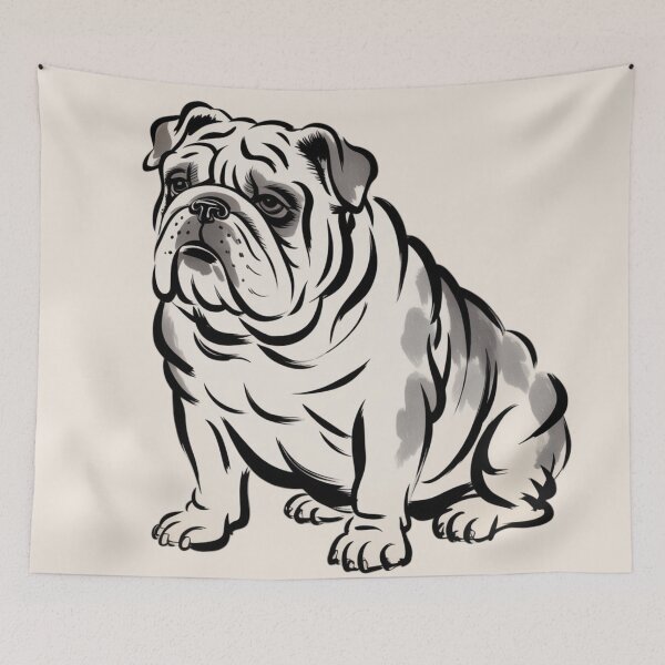 Item preview, A traditional Japanese ink wash painting of a bulldog rendered in Matsumoto Hoji's distinctive style designed and sold by 123ks.
