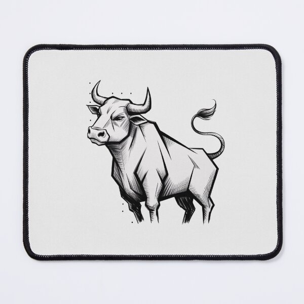 Item preview, A black and white pencil sketch of a stylized bull rendered in a minimalist, geometric style with clean lines and cross-hatching shading techniques designed and sold by 123ks.