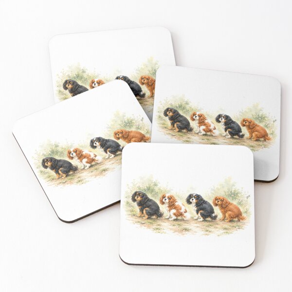 Item preview, Cavalier King Charles Spaniel Watercolor Art | Four Cavaliers Dog Illustration designed and sold by SakuraWaStyle.