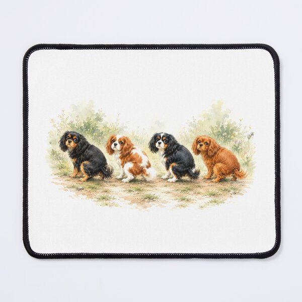 Item preview, Cavalier King Charles Spaniel Watercolor Art | Four Cavaliers Dog Illustration designed and sold by SakuraWaStyle.