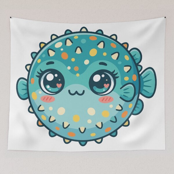 Item preview, Cute Spherical Pufferfish Kawaii Ocean Art designed and sold by ArcApparel2020.
