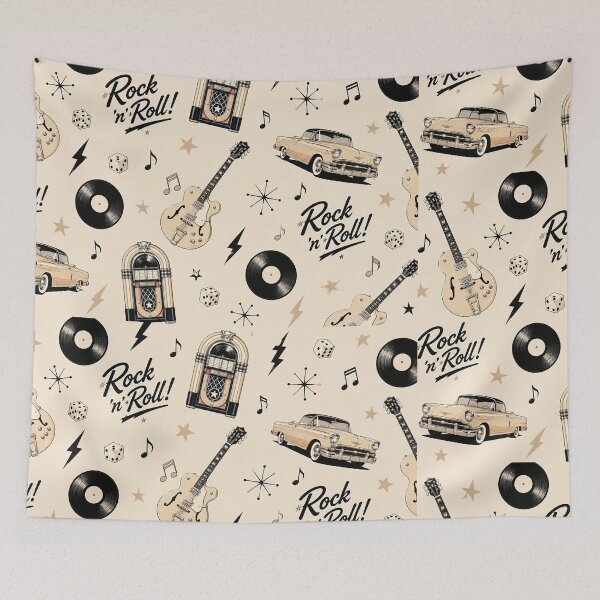 Item preview, Rock and Roll Wallpaper Retro 1950s Music Pattern designed and sold by Hookesmode.
