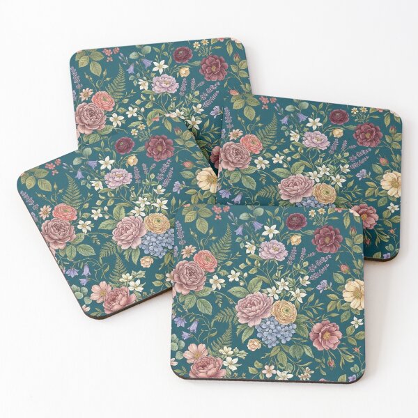 Item preview, Vintage Cottagecore Floral Pattern on Teal Background  designed and sold by FashioonTrends.
