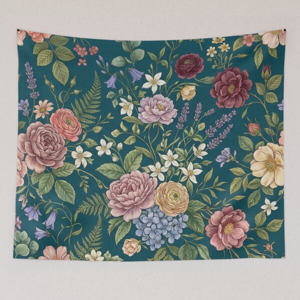 Item preview, Vintage Cottagecore Floral Pattern on Teal Background  designed and sold by FashioonTrends.