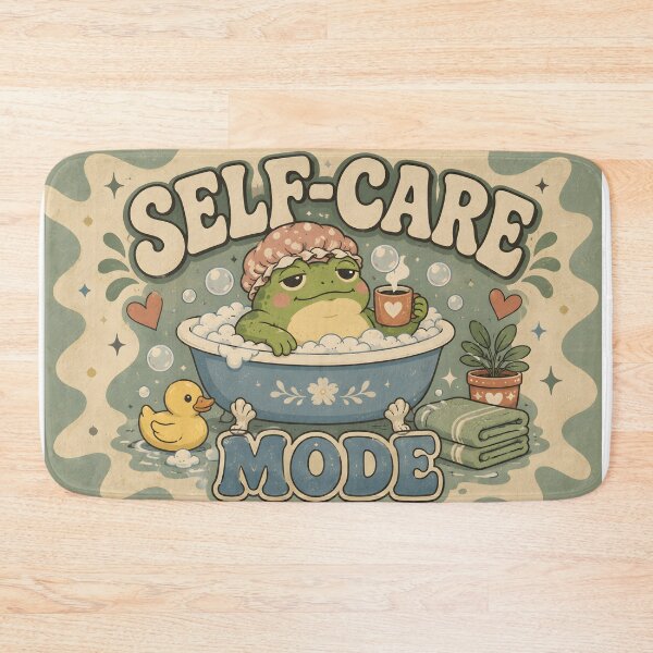 Item preview, Self-Care Mode Frog Bath Mat | Funny Retro Bathroom Decor designed and sold by SRY DESIGN.