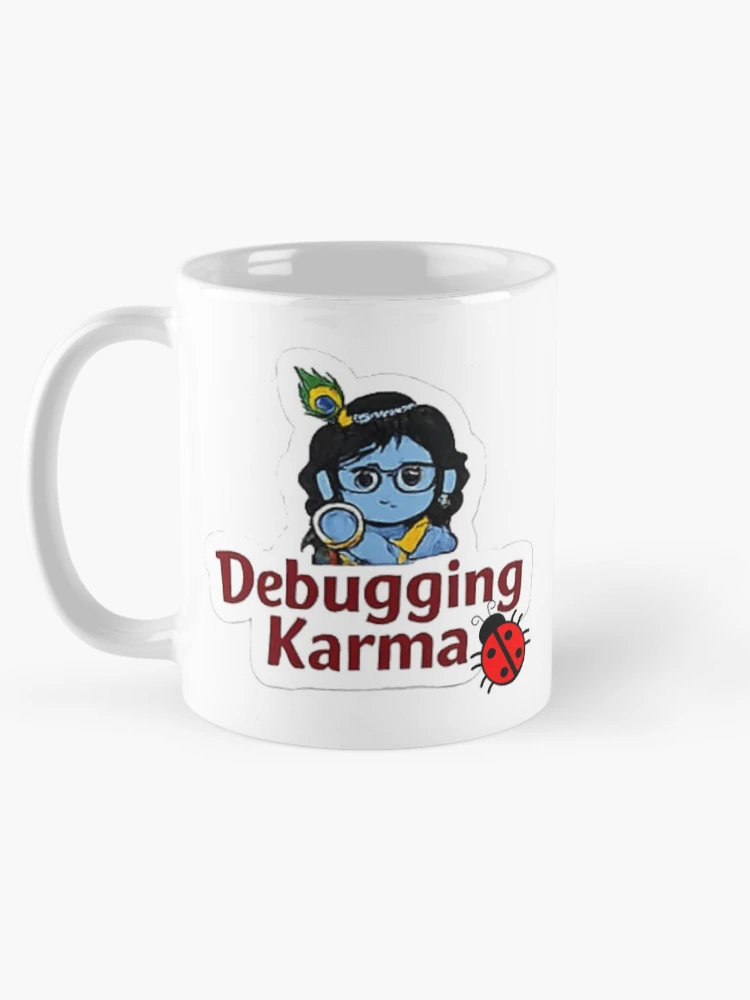 Thumbnail 5 of 6, Coffee Mug, Debugging Karma | Krishna Programmer Sticker designed and sold by BhaktiByte.
