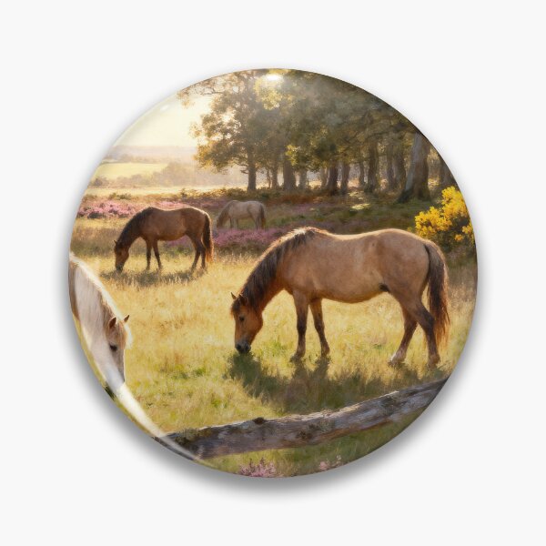 Item preview, New Forest Ponies - Hampshire Summer Countryside Painting designed and sold by QuietCanvasArtworks.
