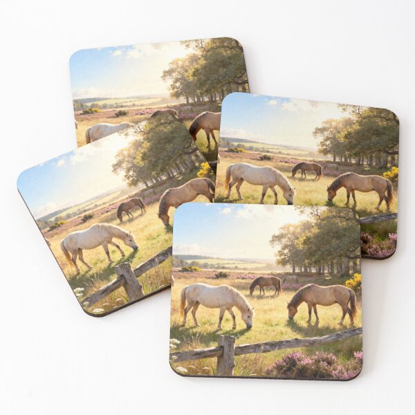 Item preview, New Forest Ponies - Hampshire Summer Countryside Painting designed and sold by QuietCanvasArtworks.