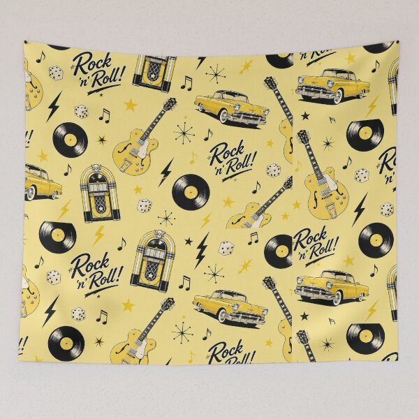 Item preview,  Rock and Roll Wallpaper Retro 1950s Music Pattern designed and sold by Hookesmode.