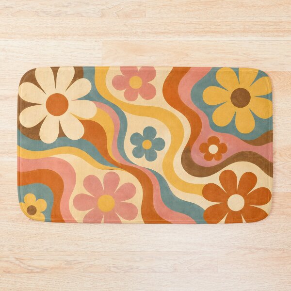 Item preview, Retro Groovy Floral Bath Mat | 70s Wavy Flower Bathroom Decor designed and sold by SRY DESIGN.